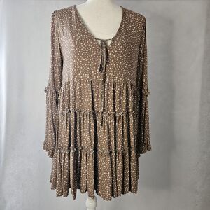 ALTAR'D STATE Brown Dress Sz S Tiered Bell Sleeve Lined Oversized